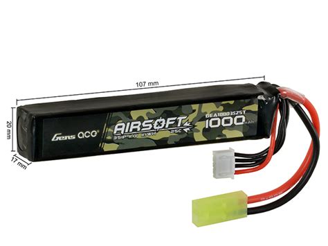 Gens Ace 25C 1000mAh 3S1P 11 1V Airsoft LiPo Battery Mini Tamiya