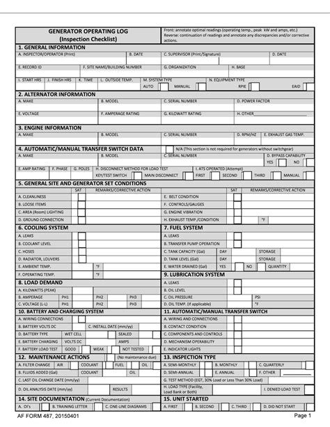 Generator Inspection Checklist Template