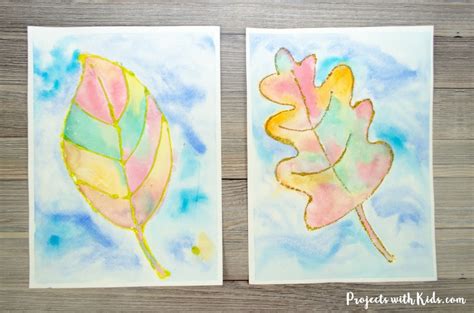 Fall Leaf Painting with Watercolors & Glitter - Projects with Kids