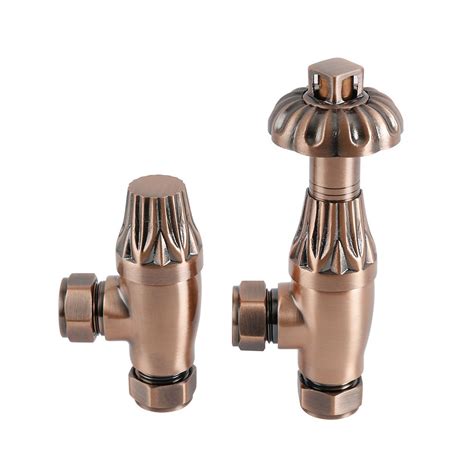 Milano Windsor Thermostatic Antique Style Angled Radiator Valve And Pipe Set Antique Copper