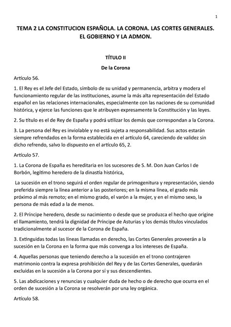 Tema 2 la constitucion española la corona las cortes generales el