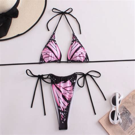 Women Pcs Micro Bikini Set Lace Up Swimwear Beachwear Push Up Bra Bathing Suit Ebay