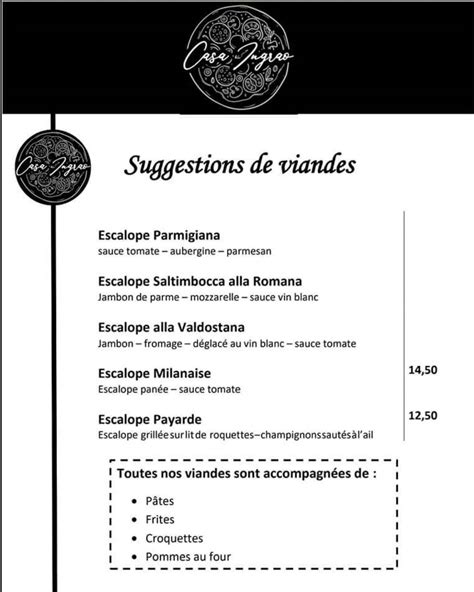 Menu Au Casa Ingrao Ouffet