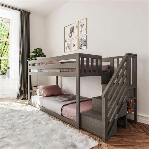 Twin Over Twin Low Bunk Bed With Stairs – Max and Lily