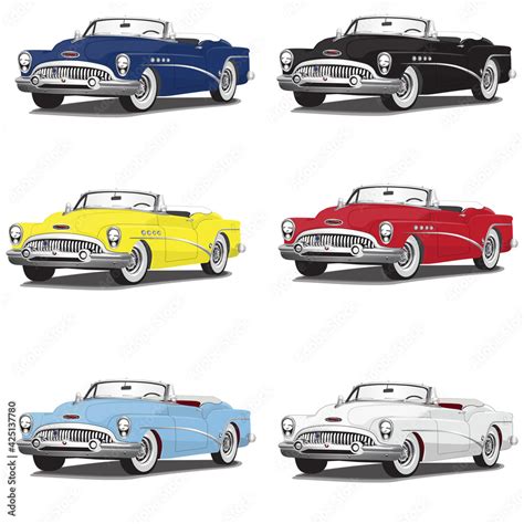 50s' Classic Vintage Muscle Car Vector Illustrations Set of 6 different ...