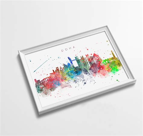 Doha Skyline Art Print Minimalist Watercolor Art Print Etsy