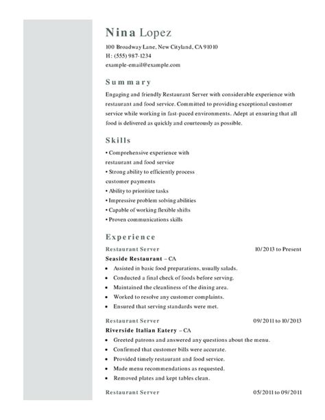 Food Service Restaurant Resume Sample Food Service Resume Example