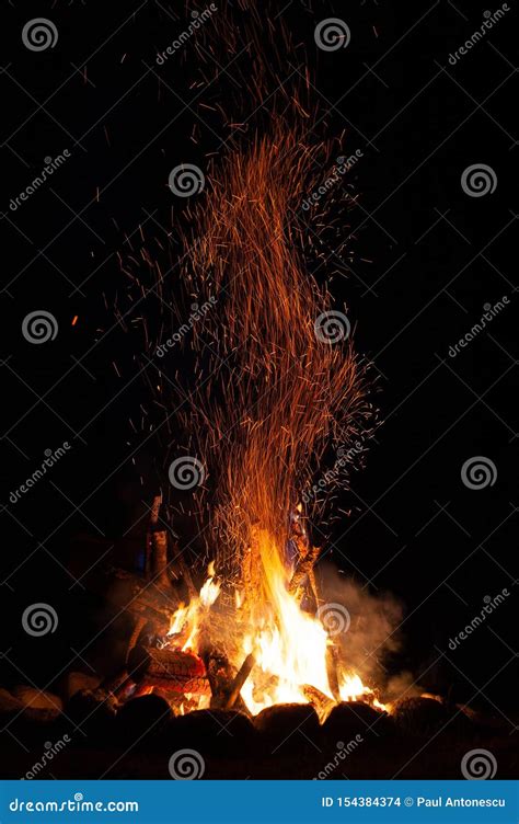 A Campfire With Sparks At Night Stock Photo Image Of Blaze Burn