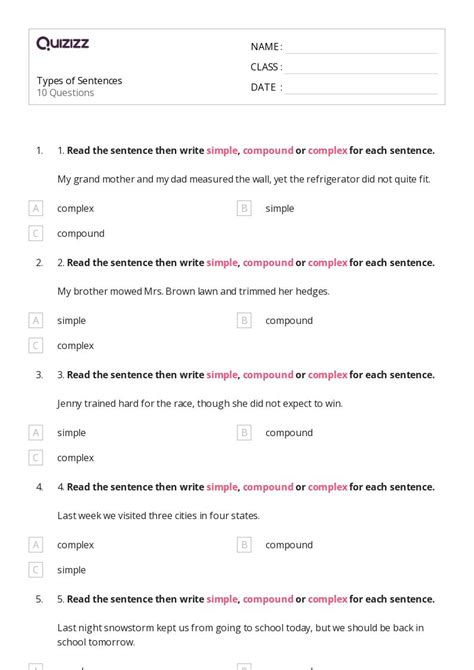 Sentence Types Worksheets Worksheets Library