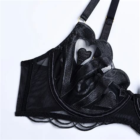Pcs Sexy Embroidery Garter Bra Thongs Set Women Lace Mesh Unlined Lingerie Ultra Thin See