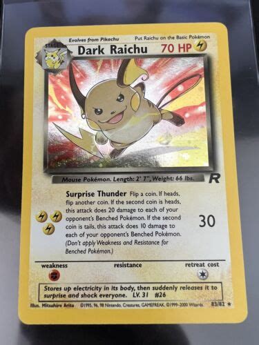 Pokémon TCG Dark Raichu Team Rocket 83 82 Holo Unlimited Secret Rare eBay