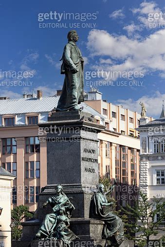 Adam Mickiewicz Monument In Front Of Cloth Hall Located At Main Square