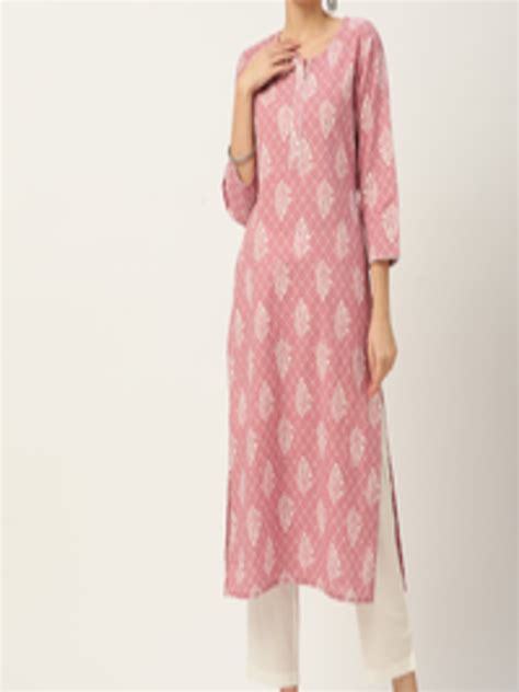 Buy Maaesa Women Pink And Off White Ethnic Printed Pure Cotton Gotta