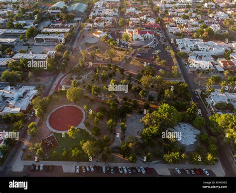 Aerial view of the tower building of Hermosillo, Kino Boulevard and the ...