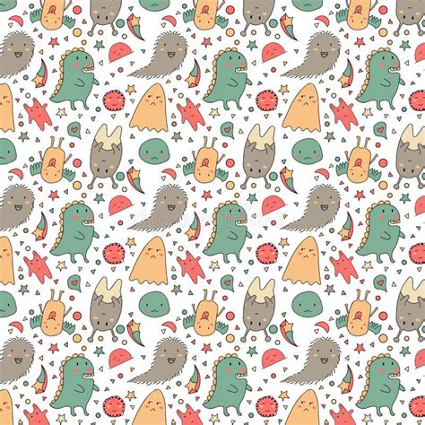 Seamless Pattern with Cute Monster Stock Vector - Illustration of colorful, vector: 60132663