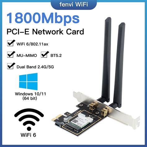 1800Mbps Wifi 6 PCIe Express Wireless Adapter Bluetooth 5.2 Dual Band ...