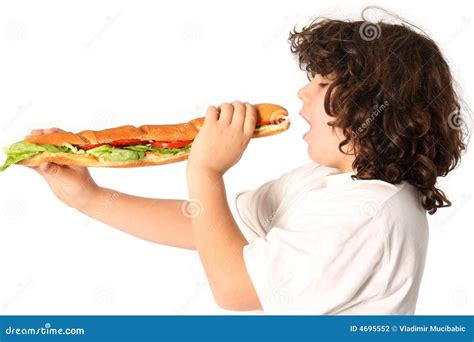 Boy Eating Large Sandwich Stock Photo Image Of Happiness 4695552