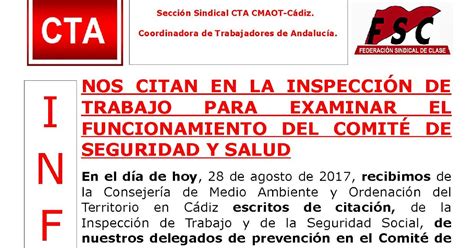 Sindicato CTA en la provincia de Cádiz NOS CITAN EN LA INSPECCIÓN DE