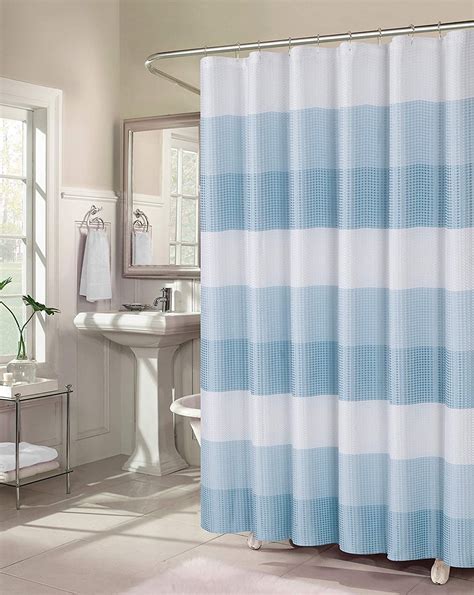 Dainty Home Textured Waffle Weave Ombre Stripe Fabric Shower Curtain In