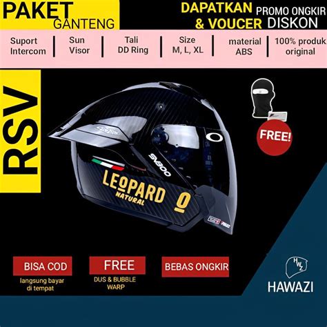 Jual RSV SV300 CARBON GLOSSY PAKET GANTENG LEOPARD HELM RSV HALF FACE