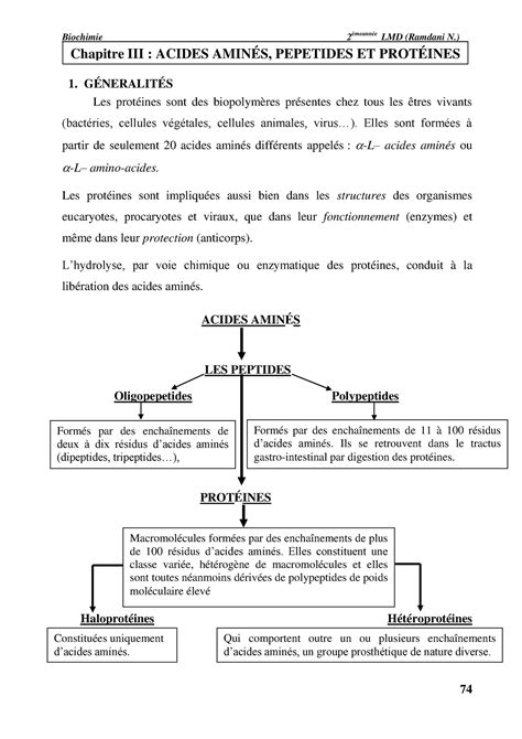 Chapitre 3 Acides Aminés Pepetides ET Protéines 1 GÉNERALITÉS