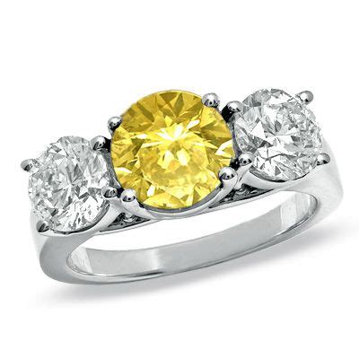 Ct T W Enhanced Fancy Yellow And White Diamond Three Stone Ring