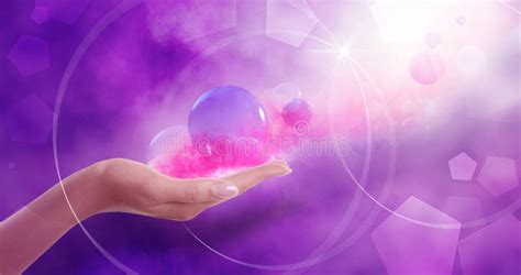 Concept Of Karma Woman Holding Images Of Spheres And Pink Smoke On