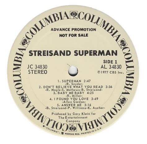 Barbra Streisand Superman US Promo Vinyl LP Album LP Record 401607