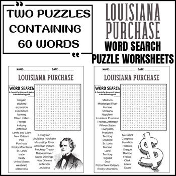 The Louisiana Purchase Word Search Puzzle Worksheets Activities Tpt