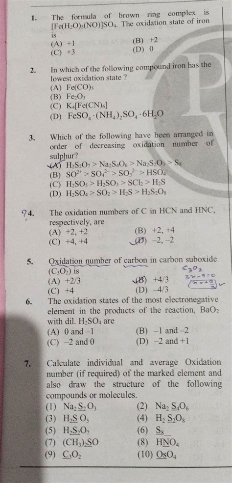 The Formula Of Brown Ring Complex Is Feh2 O5 No So4 The Oxidation