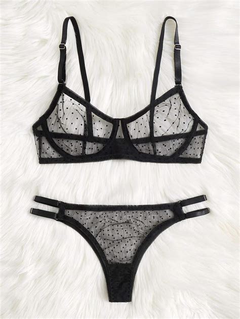 Classic Sexy Dobby Mesh Underwire Lingerie Set Shein Usa