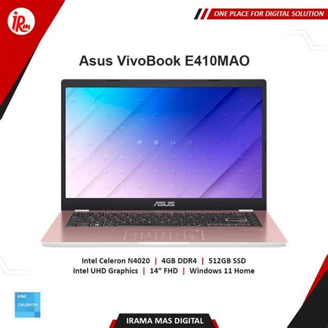 Jual Asus Vivobook E410mao Intel Celeron N4020 4gb 512gb Fhd W11