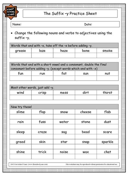 The Suffix Y Practice Sheet Worksheet For 2nd 4th Grade Lesson Planet