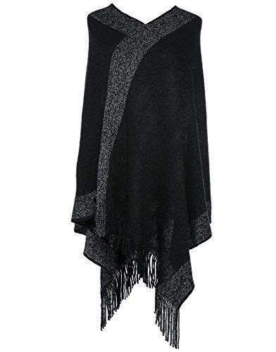 Sherrydc Women S Colorblock Knit Tassel Asymmetric Hem Poncho Sweater