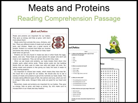 Meats And Proteins Reading Comprehension And Word Search Teaching