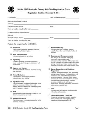 Fillable Online New And Re Enrolling 4 H Club Registration Form