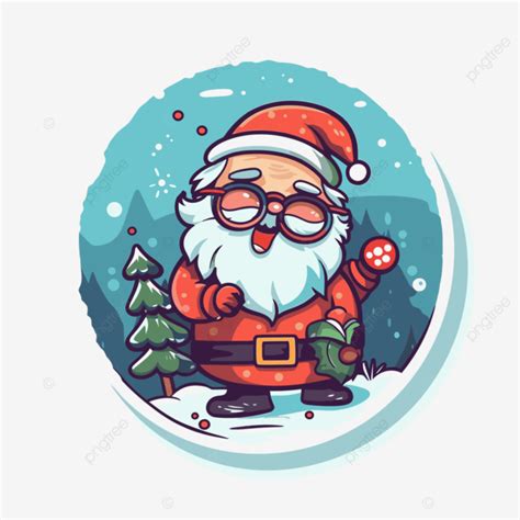 Adesivo De Papai Noel Em Forma Circular Culos E Rvore Em Clipart