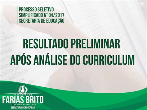 Resultado Preliminar Ap S Da An Lise Do Curriculum