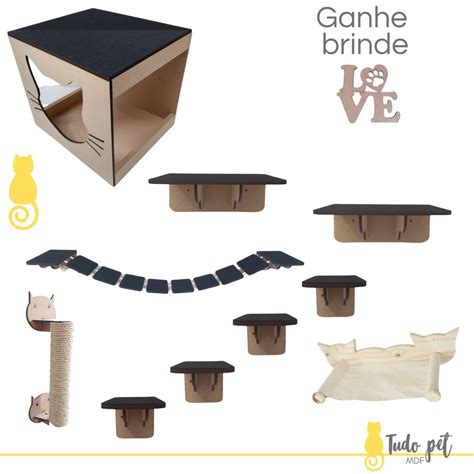 Kit Playground Para Gatos Pe As Nicho Ponte Prateleiras Degraus