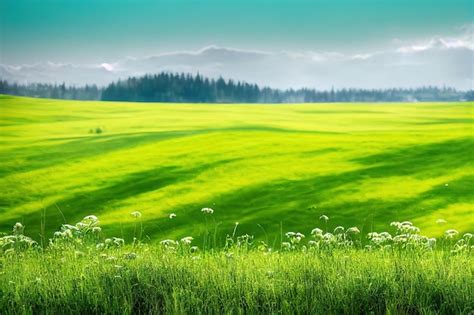 Premium Photo Endless Fields Of Green Grass And Wild Flowers