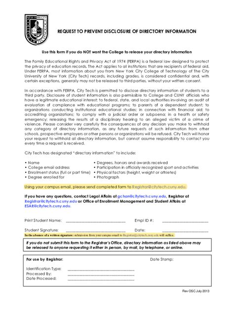 Fillable Online Citytech Cuny Use This Form If You Do Not Want The