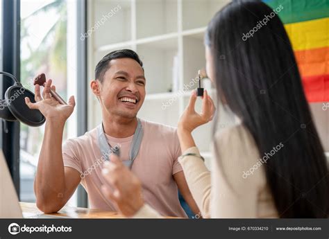 Attractive Joyful Asian Gay Man Podcaster Radio Host Being Made Stock Photo Bongkarngraphic