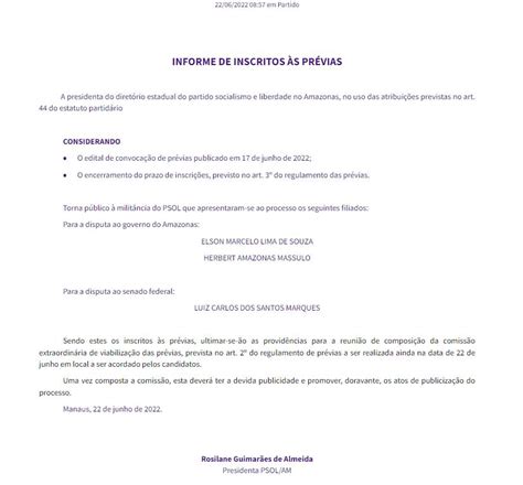 Pr Vias Do Psol T M Marcelo Amil E Hebert Amazonas Na Disputa Pelo Governo