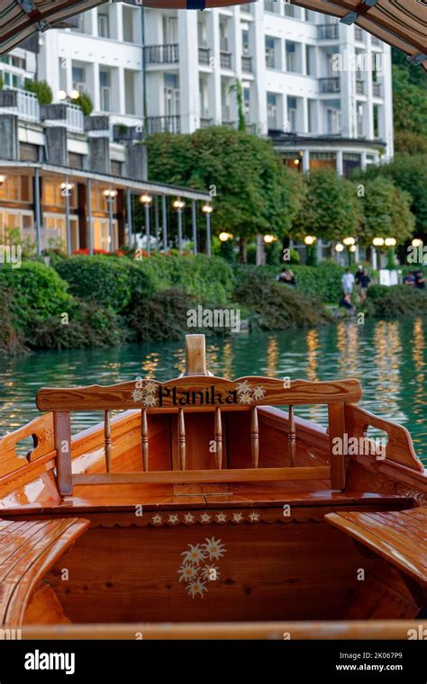 Wooden Boat On Lake Bled Slovenia Stock Photo Alamy