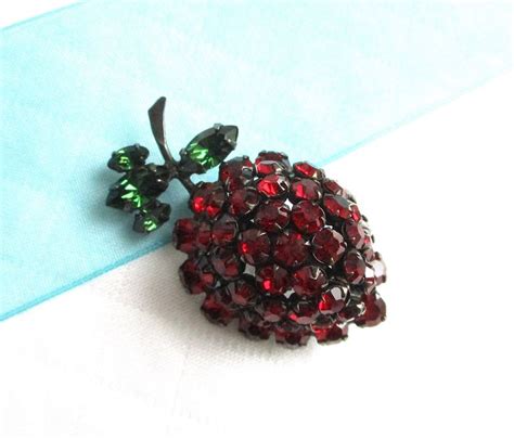 Schreiner Strawberry Pin Brooch Ruby Red And Emerald Green