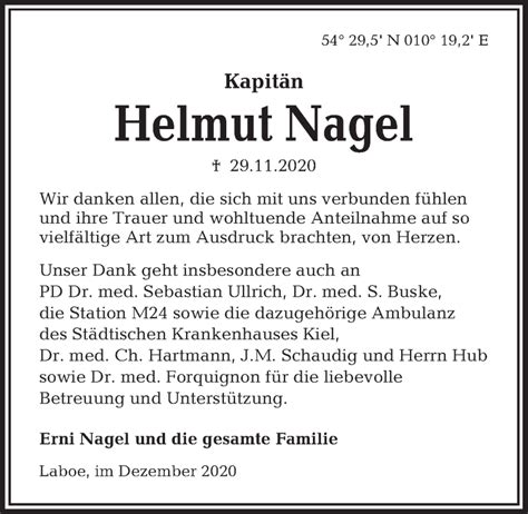 Traueranzeigen Von Helmut Nagel Trauer Anzeigen De