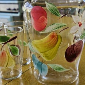 Vintage Cute Gay Fad Juice Set Bartlett Collins Gay Fad Pitcher Set 1950s Juice Pitcher And 4