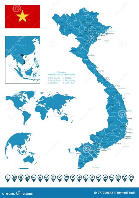 Vietnam Detailed Blue Country Map With Cities Regions Location On