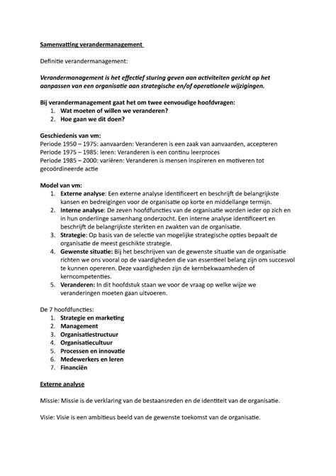 Samenvatting Verandermanagement Samenvatting Verandermanagement