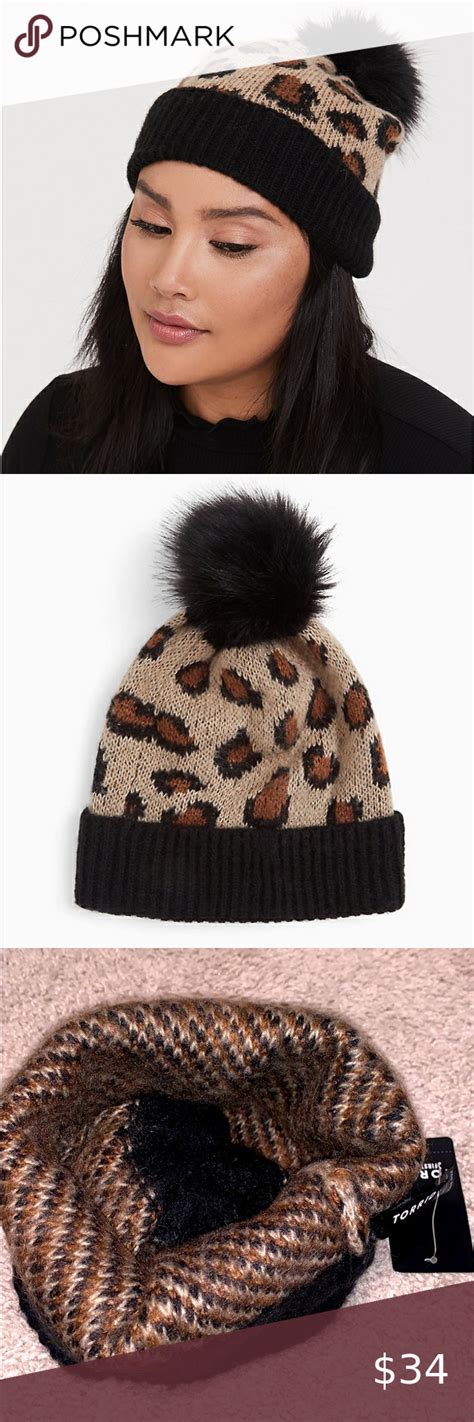 Leopard And Black Faux Fur Pom Pom Beanie Leopard Print Scarf Scarf